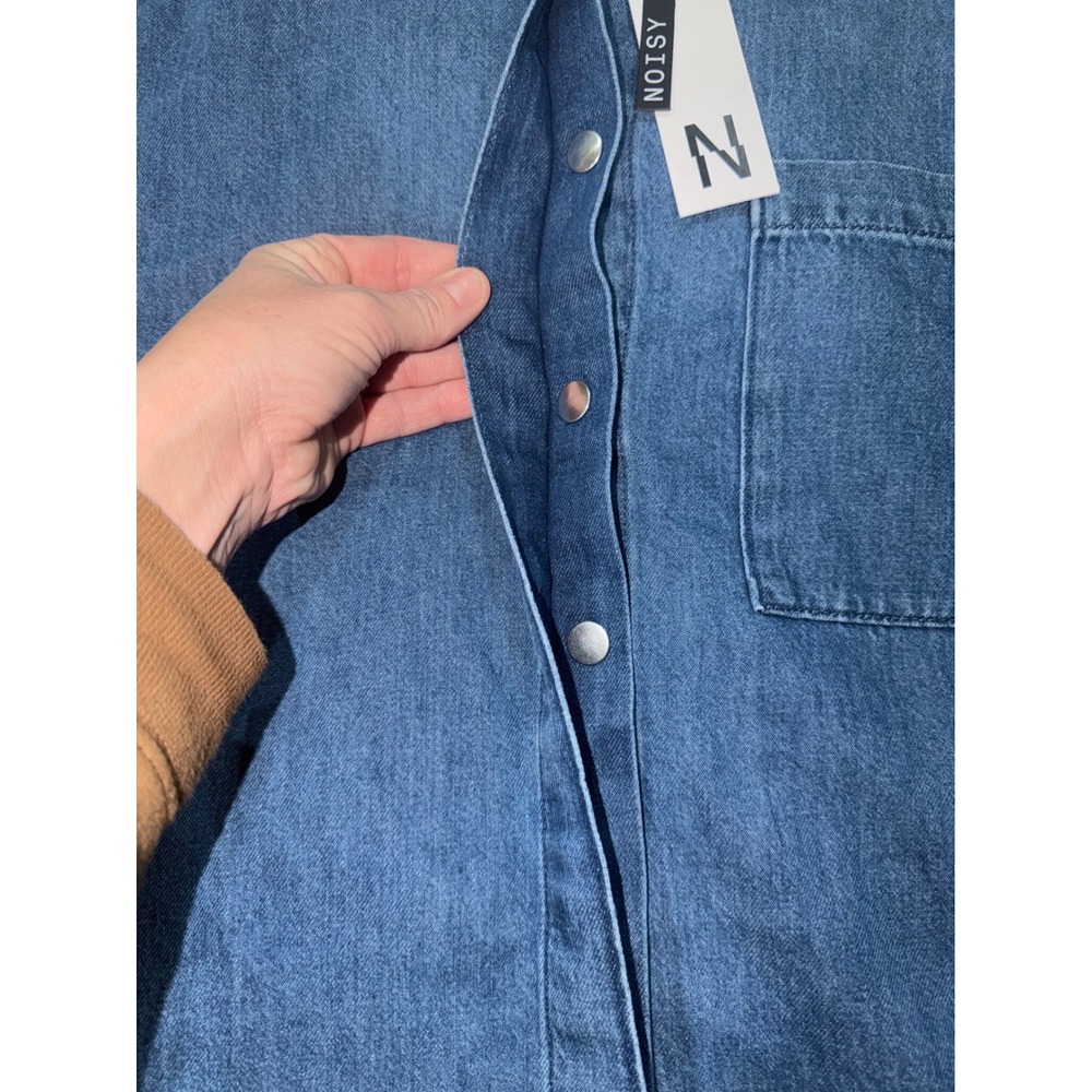 Noisy May Denim Shirt Oversized Short Sleeve Button Up Blue XL - Picture 6 of 11